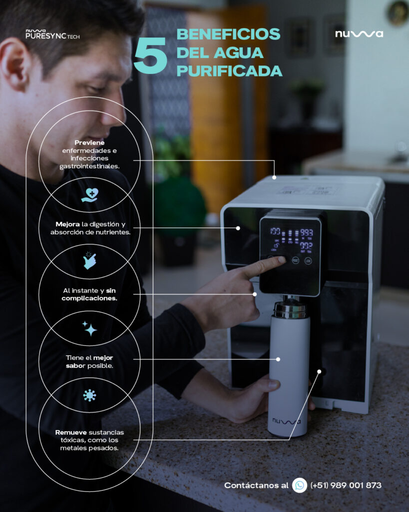 Hervir o purificar el agua: imagen sobre beneficios del agua purificada en casa con purificador Nuwa.